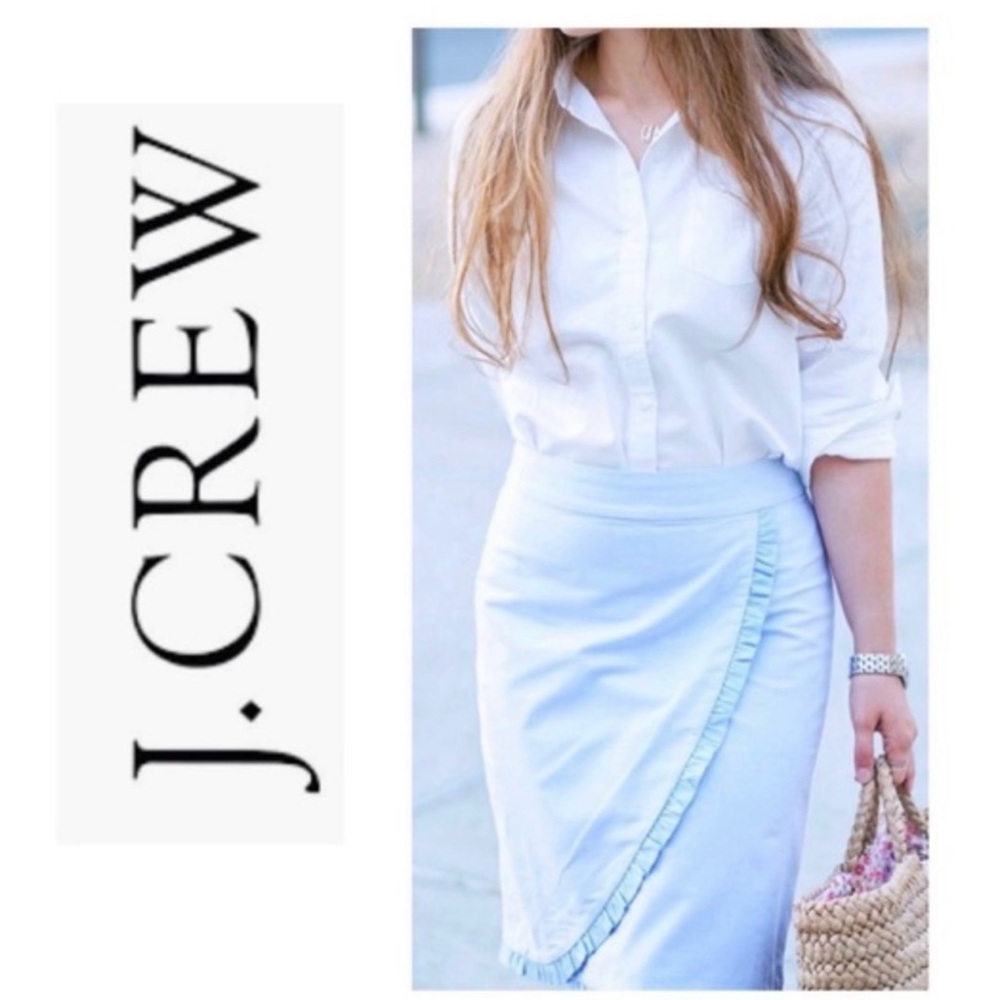 J Crew Factory Career Chambray Blue Oxford Ruffle Pencil Skirt Size 2